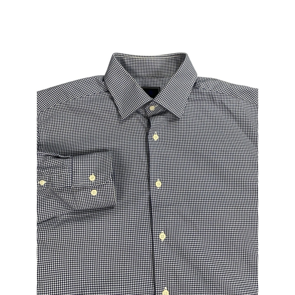 David Donahue Mens Dress Shirt 16.5 34/35 Blue Check 100% Cotton